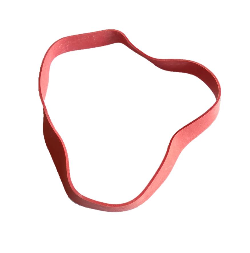 Ein flexibles, rotes Gummiband mit unregelmäßiger, wellenförmiger Kontur, flach auf hellem, weißem Hintergrund. Dieses Ersatzteil ist für die Transportscheibe eines Futterautomaten konzipiert und sorgt für zuverlässige Funktion.