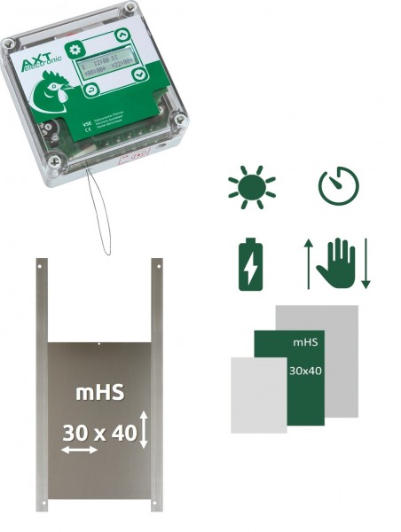 SET VSE 2 – Automatische Hühnerklappe VSE mit Batterien, integrierter Zeitschaltuhr, Ententür 30x40